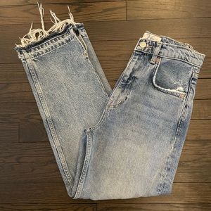 Free People Distressed Straight Leg Jeans with Raw Hem